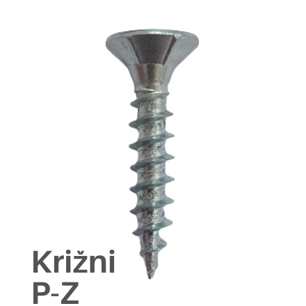 Ugrezna glava, polni navoj, DIN 7505, Cinkan - Križni PZ