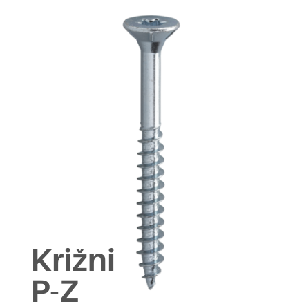 Ugrezna glava, delni navoj, DIN 7505, Cinkan - Križni PZ