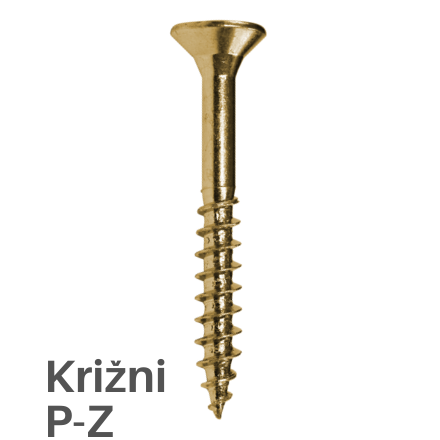 Ugrezna glava, delni navoj, DIN 7505, Rumeno pocinkan - Križni PZ